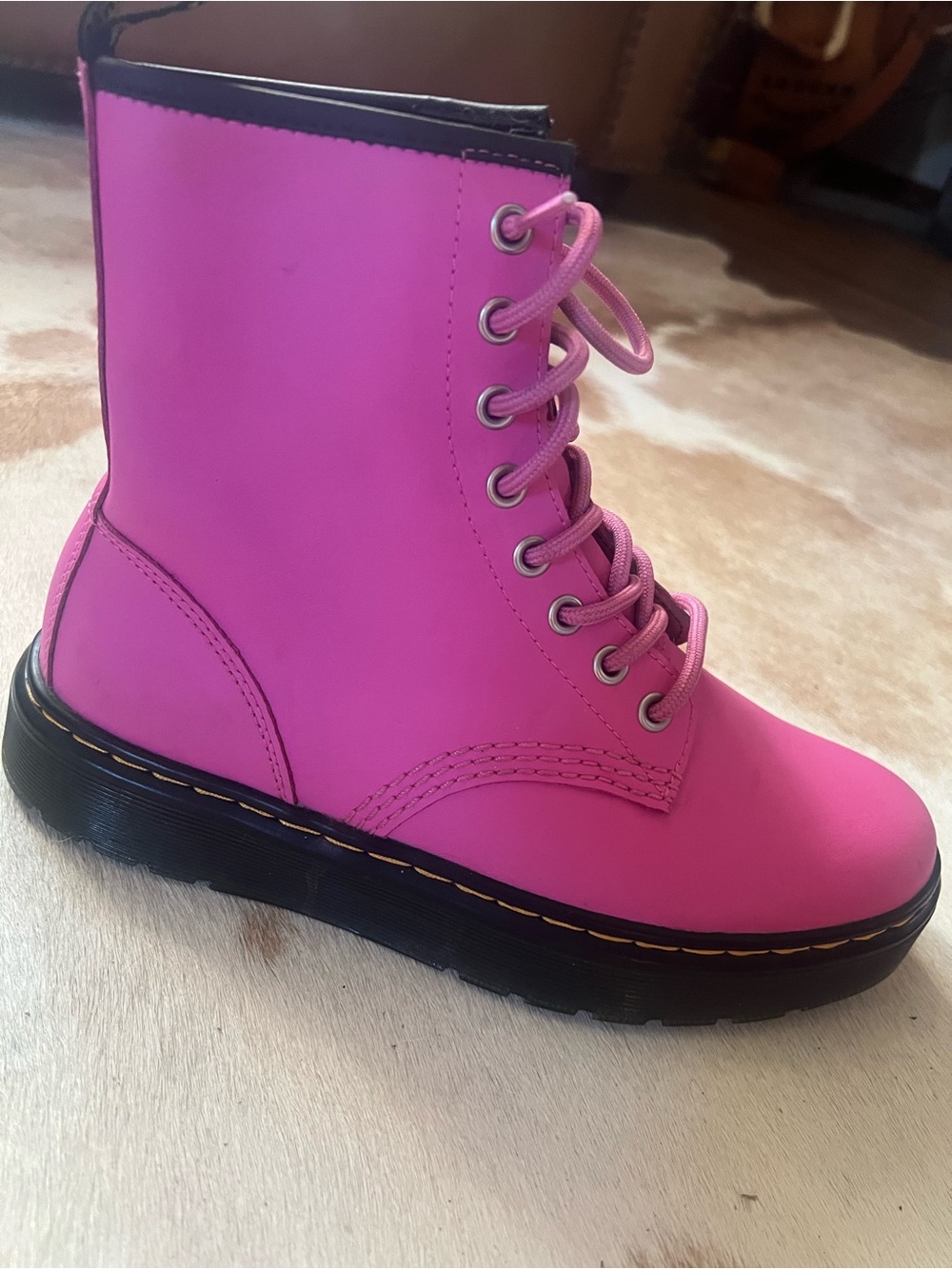 Dr. Martens Zavala Pink Lace-Up Combat Boots - Picture 9 of 11
